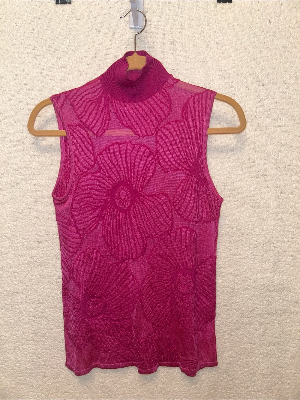 Sleeveless Mock Neck Floral Knit Top - Fuchsia ( matching cardigan available)